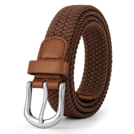 JASGOOD Cinturón elástico trenzado para mujer, cinturón elástico de tela tejida de ancho estrecho de 1 pulgada para jeans, H-Marrón, Fit Size 42"-45"