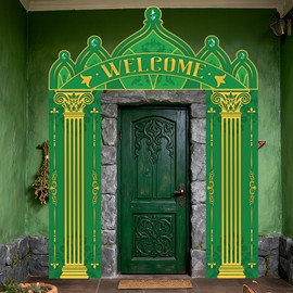 WADORN Green Castle Welcome Door Porch Banner 6.5x8.5Ft
