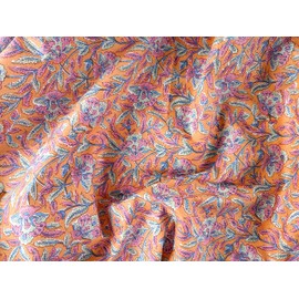 AVKA Studio - Tela estampada de bloque a mano por The Yard – PRECUT 3 yardas 42 pulgadas de ancho, material 100% algodón, patrón floral naranja, tela india ligera para hacer tops de vestir, proyectos de tela india