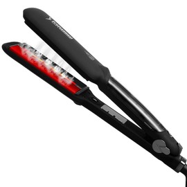 Plancha de pelo profesional de vapor de hierro plano, alisador de pelo 2 en 1 con placa de calor de turmalina de cerámica con iónico, Negro, Mediano  