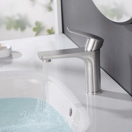 SUMERAIN Brushed Nickel Bathroom Sink Faucet Washbasin Faucet 304 Stainless Steel Single Hole Single Lever Handle