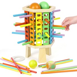 Vicloon Wooden Board Game Montessori Toys, 30 Colorful Wooden Sticks Dice Game Math Educational Toys, Kids Fine Motor Skills Toy for 3 4 5 6 Years Old Boys Girls