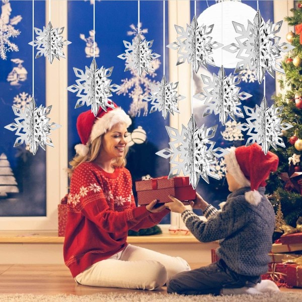 CCINEE 12 Pieces 3D Snowflake Hanging Garland with String for