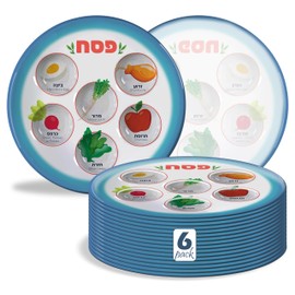 The Kosher Cook The Kosher Cook Disposable Passover Seder Plate - 6-Pack - 10 Inch, Heavy Duty Plastic, Pictures of Each Item - For Kids, Adults and Communal Seders - Pesach Seder and Kitchen Accessories