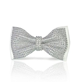 White Crystal bow tie for men| White Rhinestones bow tie | Silver Glitter bow tie | White Silver Sparkle Formal Pre-tie bow tie for Prom Wedding (Bow Tie 2 layers White)