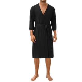 Ekouaer Men's Lightweight Kimono Spa Robe Knit Bathrobe Soft Sleepwear 3/4 Sleeve Loungewear with Pockets S-XXL