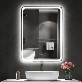 MIRROLIA LED Mirror for Bathroom 20 x 28 Anti-Fog 3 Colors Backlit & Frontlit Dimmable Brightness Memory Function LED Bathroom Mirror with Lights ETL Listed Lighted Mirrors for Bathroom Wall