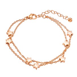 Haosell Rose Gold Stars Women's Bracelet Bracelet with Stars Pendants Double Chain Bracelet for Women Girls Bracelet Star Friendship Bracelet Friendship Bracelets, Stainless Steel