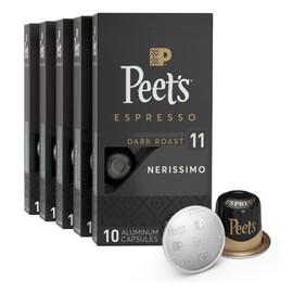Peet's Coffee, Dark Roast Espresso Capsules, Compatible with Nespresso Original Machine - Nerissimo Intensity 11, 50 Count (5 Boxes of 10 Espresso Capsules)