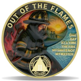 2 Year Out of The Flames Sobriety Coin – Journey into Serenity NA Medallion – Spiritual Token for Recovery & Clean Time – Empowering NA AA Chips – Gift for Men & Women