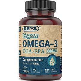 Deva Nutrition Vegan DHA-EPA Nutritional Supplement Softgel, 300 mg, 90 Count