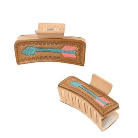 Merbaa Western Fashion Leather cowhide Tooled Leather Hair Claw Clip Cowhide Leather Hand Tooled Patch Claw Clip Hair Pin For Women Easy hair style tool for girls