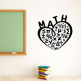 Vinyl Wall Decal Inscription I Love Math Symbols School Classroom Stickers Mural Large Decor (g9554) Black