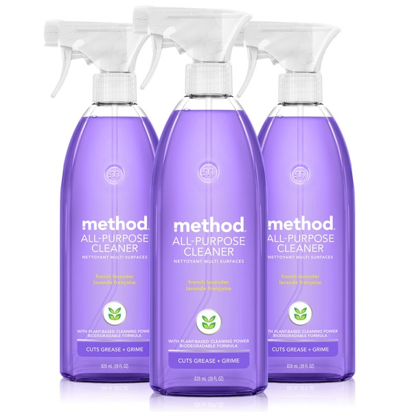 Method All-Purpose Cleaner Spray, French Lavender, Plant-Based and Biodegradable Formula Perfect for Most Counters, Tiles, Stone, and More, 28 oz Spray Bottles, (Pack of 3)