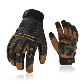 Vgo... GA8954 Mechanics Gloves, Work Gloves, Rigger Gloves, Heavy Duty, Anti-Vibration, Anti-Abrasion, Goatskin, Touchscreen