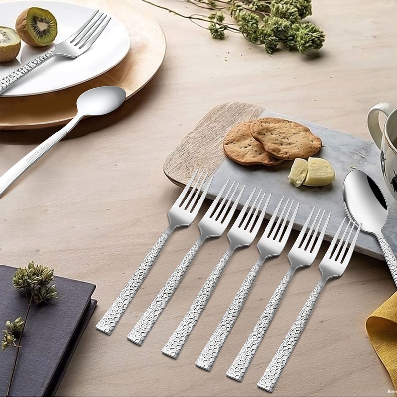 HaWare Hammered 12 Pieces Dinner Forks Set, Stainless Steel 7.9