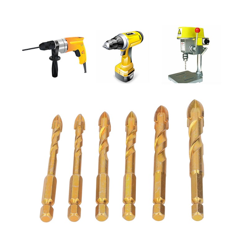 6Pcs Cross Spearhead Drill Bit Carbide Hex Shank Drilling Tool