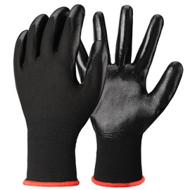 ENPOINT 24 Pairs Reusable Black Nitrile Work Gloves with Grip, Latex Free Heavy Duty Firm Grip Garden Gloves for Women & Men Working, Gardening, Fishing, Medium