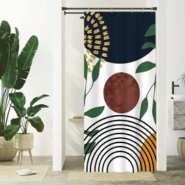 Uiiooazy Shower Curtain, Abstract Boho, Shower Curtain, Bow, Sun, Black Lines, Minimalist Slim Shower Curtain, Anti Mould, Waterproof, Polyester Fabric, Washable Bathroom Curtain with 6 Hooks, 90 W x