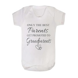 Pregnancy Announcement Baby Bodysuit, White, Only The Best Parents Get Promoted to Grandparents Design, Comes Gift Wrapped