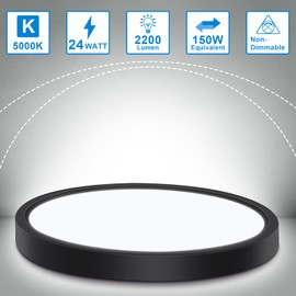 Defurhome Bathroom Ceiling Light,24W 2200LM,150W Equivalent, 5000K Daylight White,Waterproof IP54,Dome Modern Flush Ceiling Light for,Kitchen,Porch,Bulkhead,Bedroom,Utility Room, Ø30CM(Black)