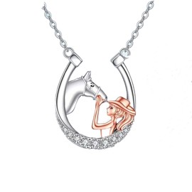 Horse Necklace, Cowgirl Horseshoe Pendant Crystal Accents Gifts for Horse Lover Daughter Granddaughter Niece