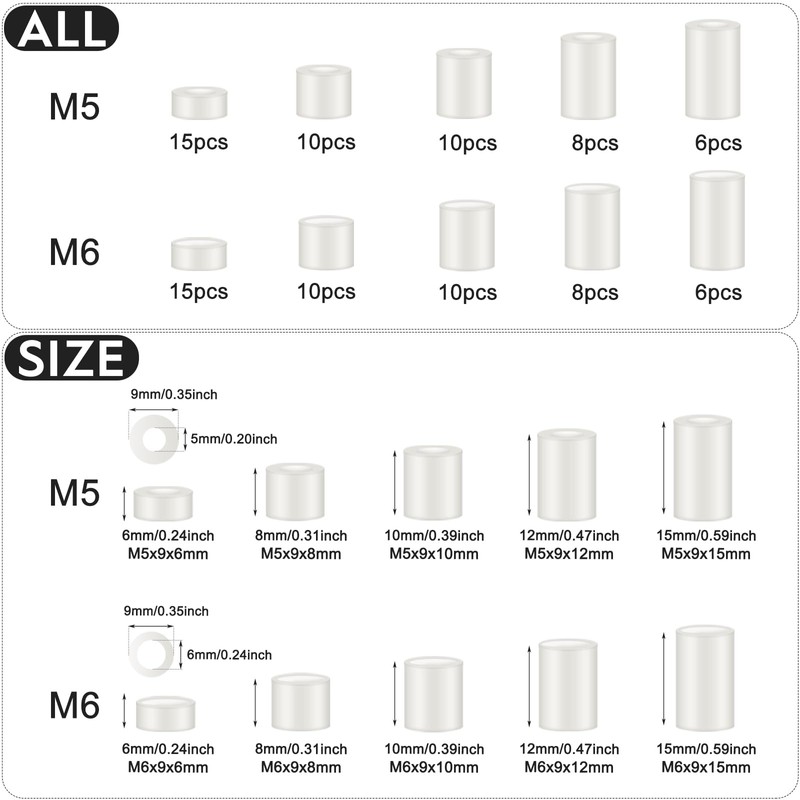 98pcs ABS Round Spacer Assortment Kit White Insulation Spacer for