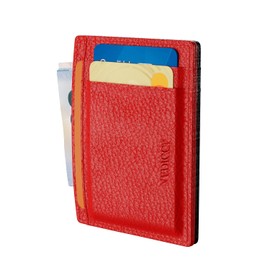 Cartera de Piel para Hombre/Tarjetero Minimalista de Piel. Billetera con clip de Piel Slim Unisex. Delgada y Elegante. Carteras para caballero en Color Negro, Rojo, Café y Beige (Rojo)