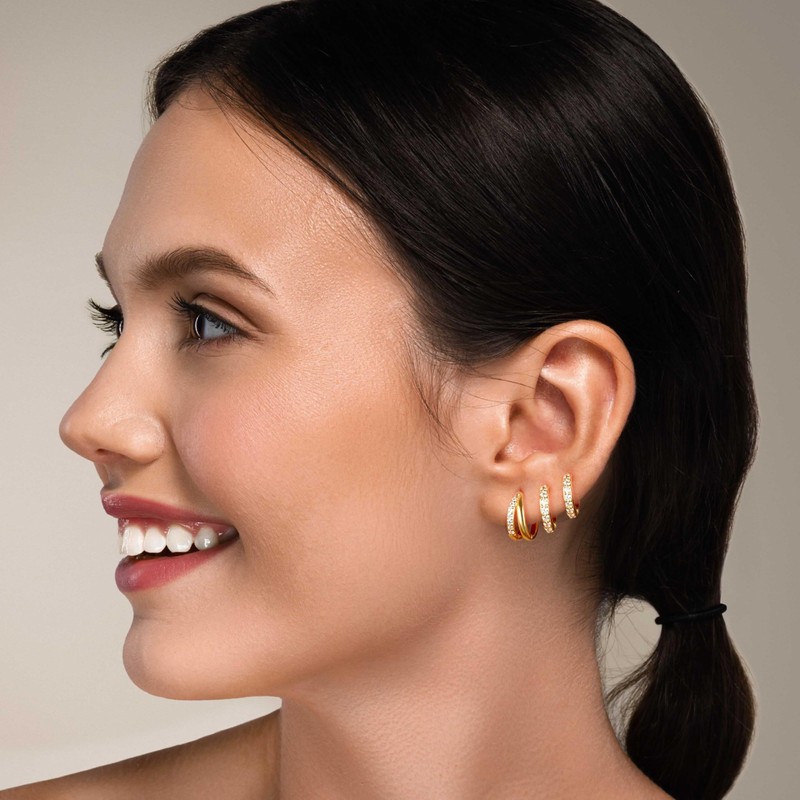 LIHADA 3 Pairs Small Gold Huggie Hoop Earrings Set for