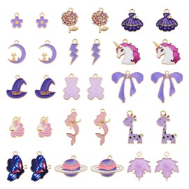 FASHEWELRY 30pcs Enamel Charms Pendants with Cute Bear Mermaid Unicorn Butterfly Bow Enamel Charm Pendants for Jewelry Making Crafts Crafts 15 Styles Enamel, enamel