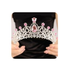 Rannyrena Crystal Wedding Tiaras and Crowns for Women Elegant Royal Queen Crown Sparkling Rhinestone Bridal Headbands Princess Quinceanera Headpieces for Birthday Prom Pageant Party (Silver-pink)