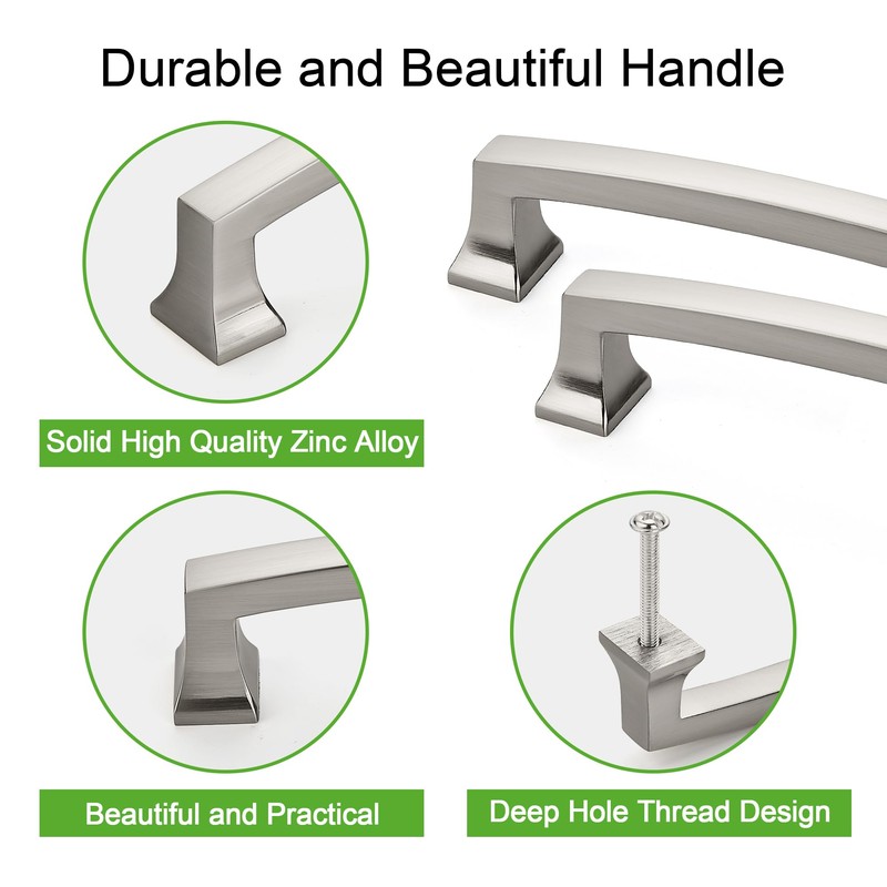 TUNNY 10 Pack Cabinet Handles-Brushed Nickel 3"/76mm Screw Spacing Drawer