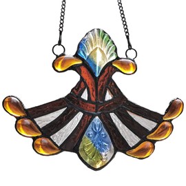 Bieye W10047 Baroque Tiffany Style Stained Glass Window Hangings Suncatcher with Chain and Suction Cup Hook, 7" W x 5" H