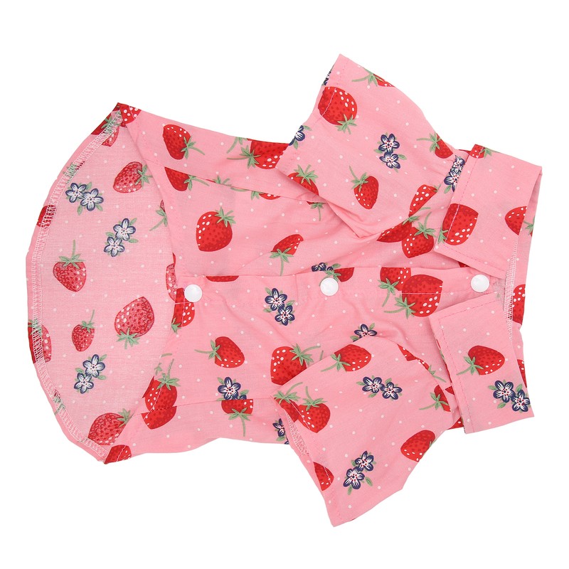 Dog Summer Shirts Cute Strawberry Print Turn Down Collar Snap
