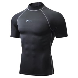 Sillitor Rash Vest Mens Short Sleeve Sun Protection Swimming Shirts for Men Compression Base Layer Mens Rash Guard for Surf Diving Wetsuit Cycling,Quick Dry High Wicking Breathable Black Grey S