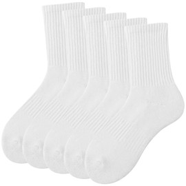 Dress Cici Ankle Socks for Men with Thick 90% Cotton Cushion for Sports and Everyday (5 Pack: 5 White)