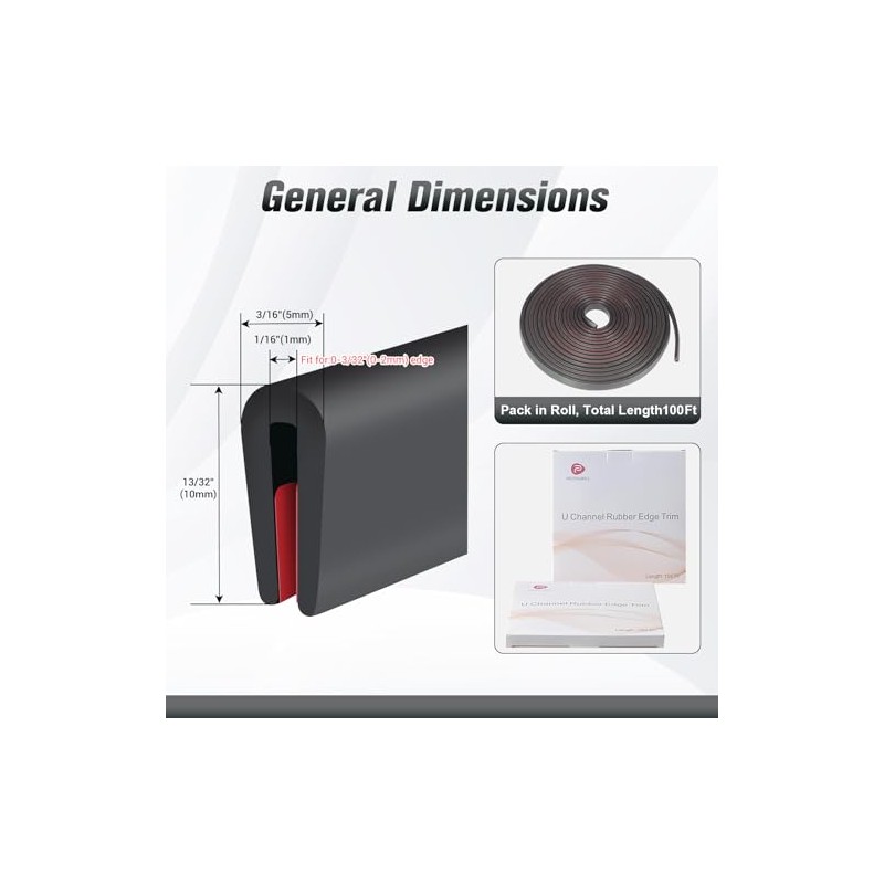 Protalwell Borde de Goma Autoadhesivo Canal U EPDM 1/16", 0-3/32",