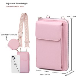 Long Keeper Crossbody Cell Phone Purse for Women Small Vegan Leather with Coin Pocket Card Holder Handbag for Travel, rose