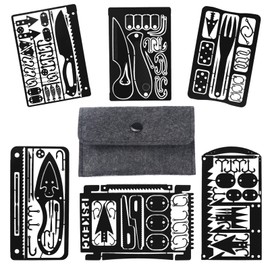 Survival Card, 6 Pack Stainless Steel Survival Tool, Wilderness Survival Gear, for Fishing, Camping and Backcountry Survival (Black)