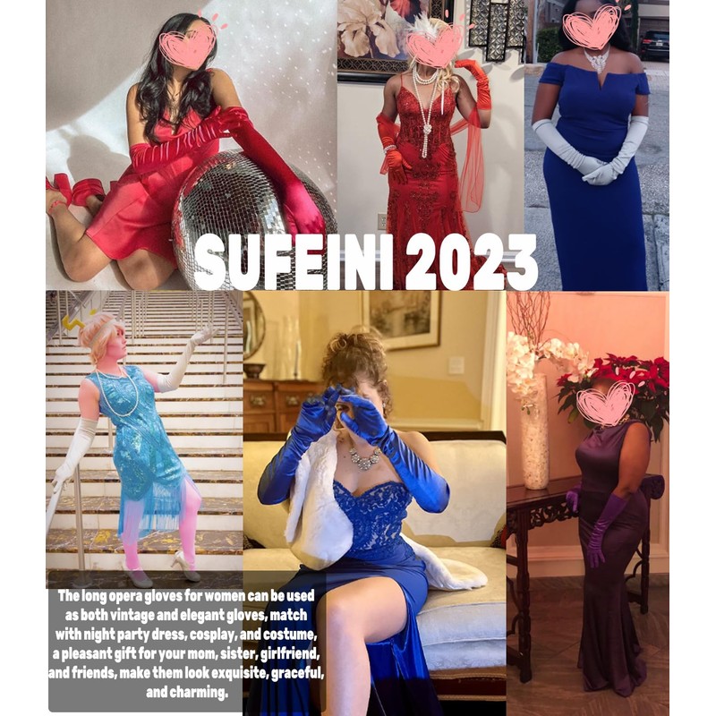 SUFEINI Women Long Satin Gloves Stretchy Elbow Length 21‘’ Opera