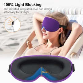 Gritin 100% Blackout Sleep Mask for Women & Men-Zero Eye Pressure Eye Mask for Side Sleepers, 3D Cutout Eye Movement Friendly, Ultra Soft & Comfortable Blindfold-Ear Plugs Included-Dark Purple