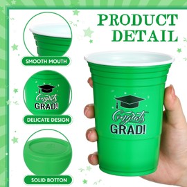 Ziliny 50 Pack Graduation Cups Bulk 16 oz Congrats Grad Cups 2024 Graduation Party Disposable Plastic Cups Hot Cold Beer Beverage Drinks Cups for School Graduation Party Decorations (Green)