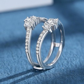 JIEKAYUAN Moissanite Ring Enhancer for Women Engagement Rings Oval Cut D Color VVS1 Moissanites Curved Wedding Bands S925 Sterling Silver 18K White Gold Plated Rings for Wife Women Her(7)