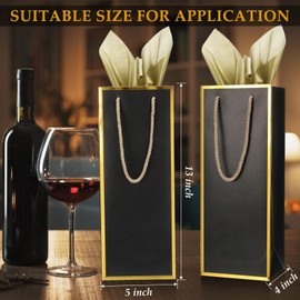 TaoBary Black Wine Gift Bags and Gold Wrapping Paper Set Wine Bags for Wine Bottle Bulk 4 x 5 x 13 Inch Champagne Gift Paper Bags with Handles for Appreciation Wedding Party Anniversary(30 Packs)