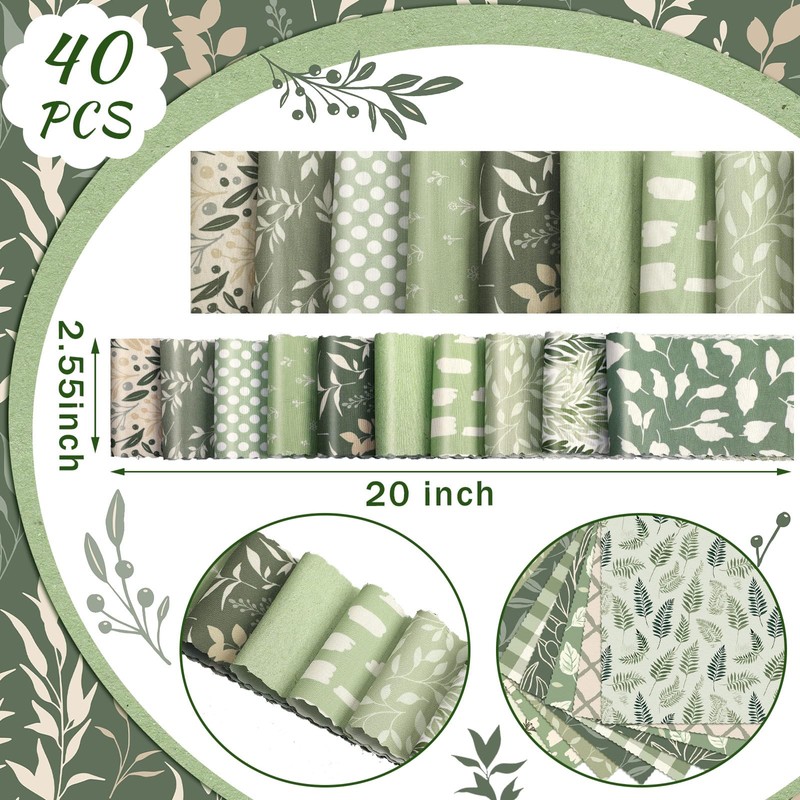 Hosuly 40 Pcs Sage Green Fabric Greenery Fabric for Rug