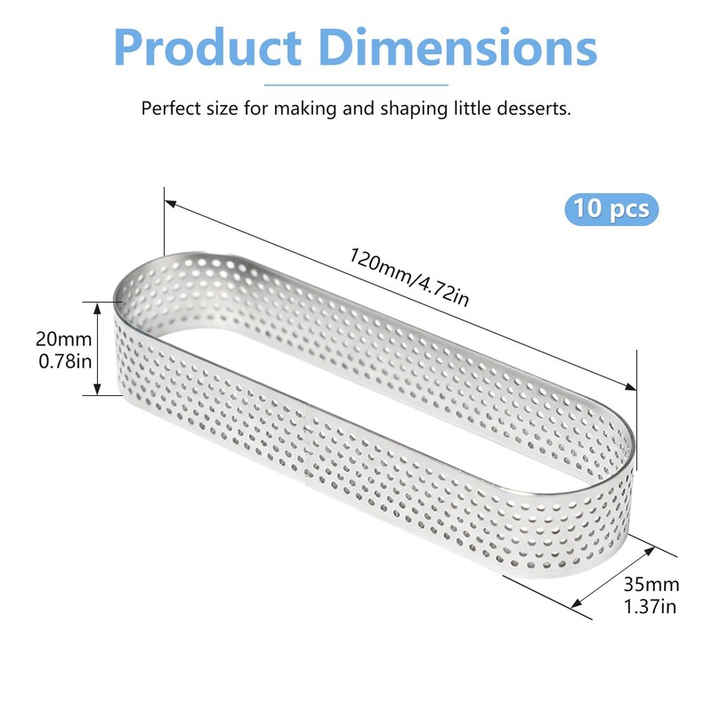 Pilikoll 10 Pcs Oval Perforated Tart Ring Set for DIY