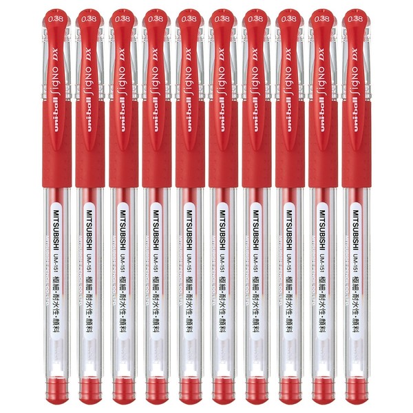 Uni-ball Signo Gel Ink Pen, 0.38 mm tip, Red, Pack of 10 (BC25557)
