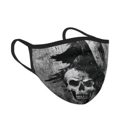WIRESTER Unisex Cloth Face Mask Washable and Reusable, 2 Layer Fabric Face Cover Fashionable Design, Gray Skull Raven