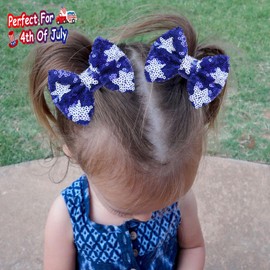 Red Sequin Hair Bows for Girls Blue Star Sparkly Alligator Clips 4th of July Glitter Hair Accessories for Little Teen Toddler Girls Kids Gift