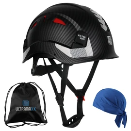 UM ULTRAMAXX Safety Helmet Hard Hat, ANSI Z89.1 Approved Lightweight Vented Work Helmet, 6-Point Adjustable Ratchet Suspension Hardhat for Industrial and Construction (Black Carbon Fiber)